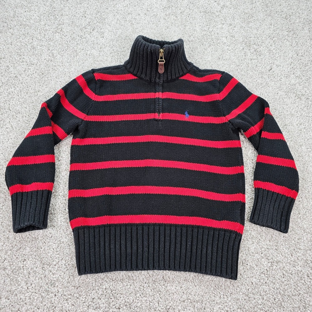 Polo Ralph Lauren Kids Black‎ Red Stripe Quarter Zip Sweater Size 6